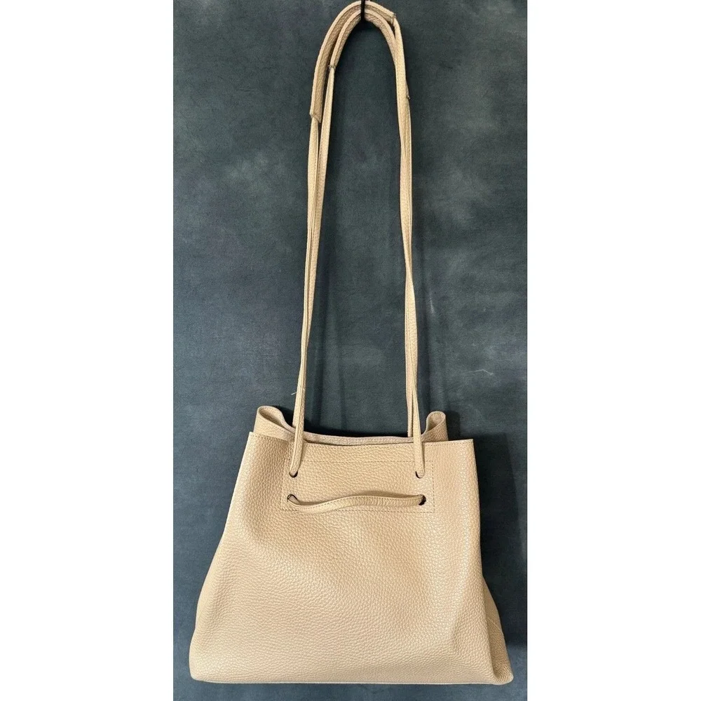 8 Other Reasons Pebbled Leather Shoulder Bag Beige Tan Minimalist Hobo Tote